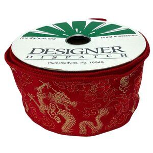 Designer Dispatch Roll of Dragon Ribbon Empress Red Wired Damask Fabric 2 5/8"